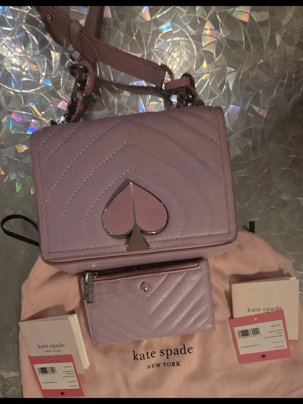 NWT Kate Spade Quilted Lavender Lambskin Purse And Wallet Set (Dustbag Included)
